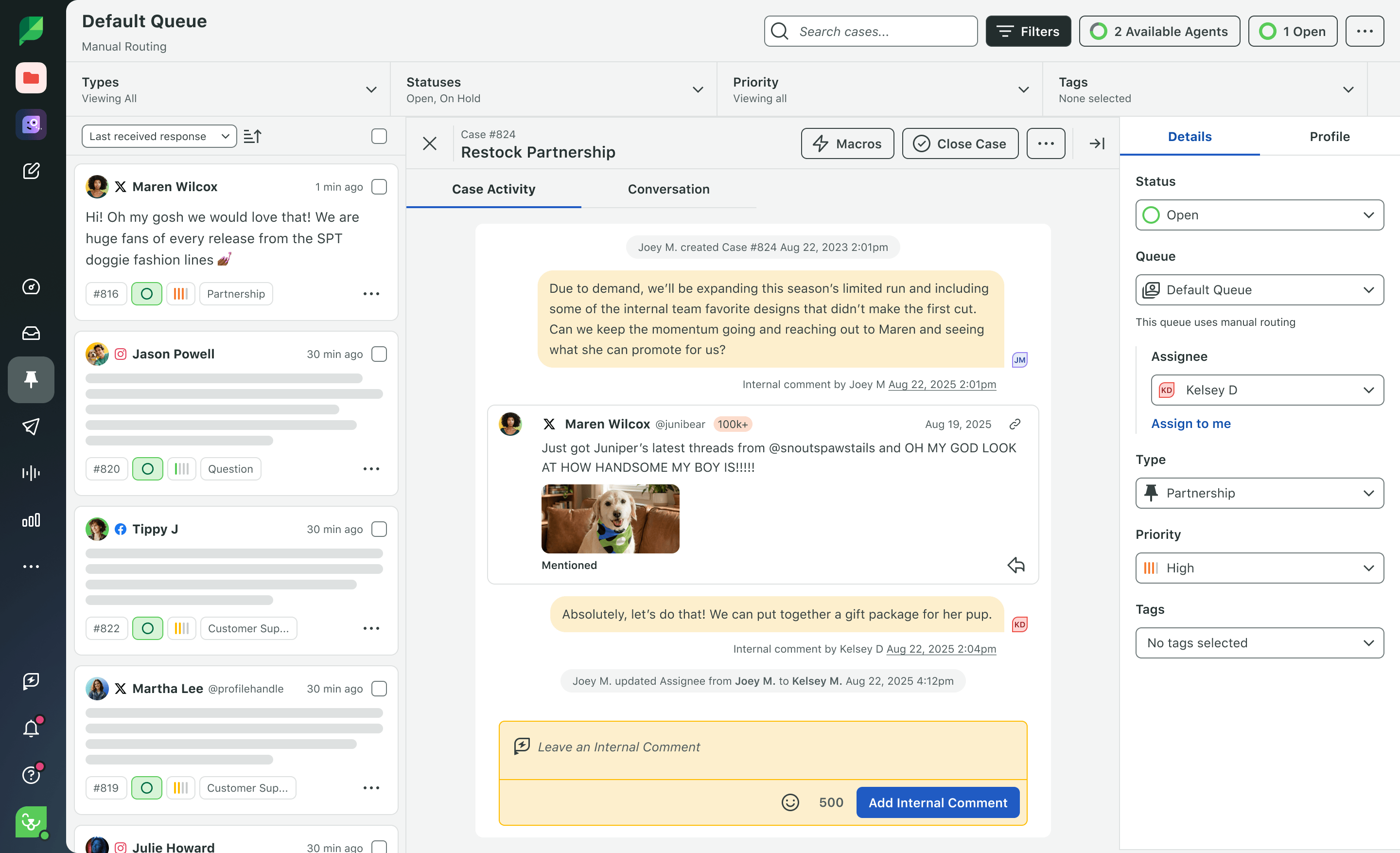 Sprout Social Product Image of Engagement Tasks with LinkedIn Activity History.